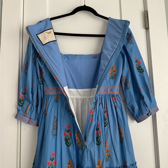 Agua by Agua Bendita Miel Dahlia Cotton Poplin Midi Dress Blue - Picture 7 of 10